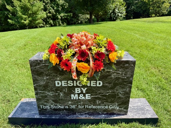 Fall Colors with Bow Cemetery Saddle: Quality Silk Memorial Flowers
