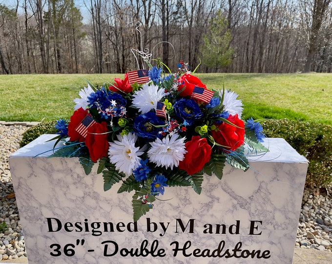 Patriotic Red White Blue Cemetery Saddle Arrangement, Memorial ...