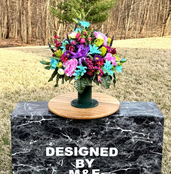 Bright Pastel Colors Cemetery Vase Arrangement, Headstone Arrangement, Memorial Flowers