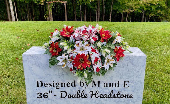 Christmas Cemetery Saddle, Cardinal Bow, Poinsettia Arrangement