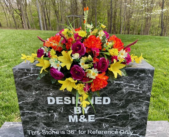 Beautiful Multi-Color Cemetery Saddle, Cemetery Saddle, Double Headstone Saddle, Headstone Decoration, Cemetery Flower, Memorial Day Flowers