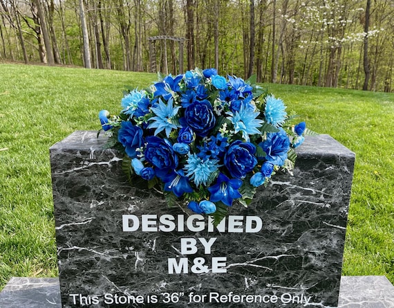Light and Dark Blue Cemetery Saddle, Cemetery Saddle, Double Headstone Saddle, Headstone Decoration, Cemetery Flower, Memorial Day Flowers