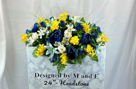 Blue and Yellow Cemetery Saddle, Flowers for the Cemetery, Memorial Day Saddle, Sympathy Flowers, Cemetery Flowers, Gravesite Flowers