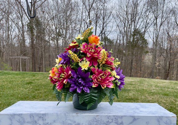 Beautiful Colors Large Hanging Basket for Shepherd Hook, Hanging Basket, Memorial Flower, Grave Decoration, Hanging Cemetery Arrangement
