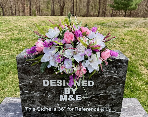 Pinks Purples Whites Cemetery Saddle Arrangement, Headstone Flowers, Memorial Day Tribute