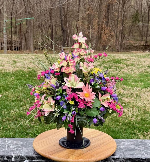Wildflower Cemetery Vase Arrangement, Memorial Flowers, Sympathy Arrangement