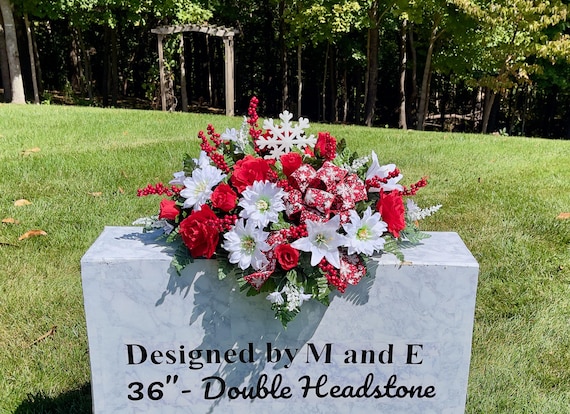 Large White Snowflake Winter Cemetery Saddle, Christmas Grave, Christmas Cemetery Flowers, Christmas Headstone Arrangement, Memorial Flowers