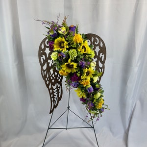 Purple Quality Silk Flowers in Angel Wings with Quality Silk Flowers for Cemetery,  Cemetery Flowers, Cemetery Wreath, Gravesite Flowers