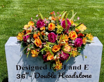 Bright Multi Color Cemetery Saddle, Flowers for the Cemetery, Memorial Day Saddle, Sympathy Flowers, Cemetery Flowers, Gravesite Flowers