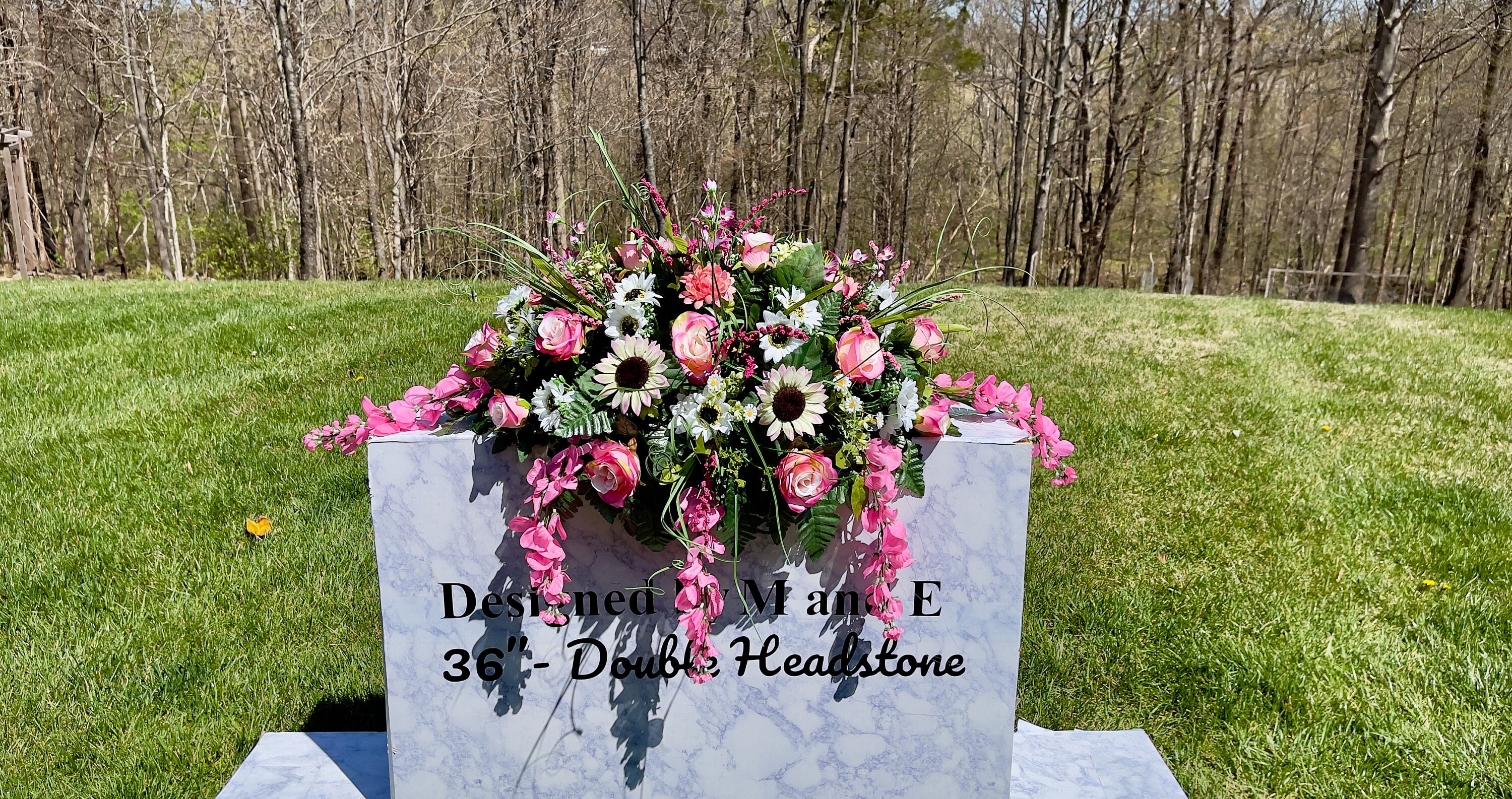 1 Large PinkWhite Quality Silk Flowers, Cemetery Saddle, Cemetery