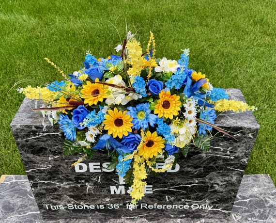 One-of-a-Kind cannot be duplicated Silk Flower Cemetery Saddle - Memorial Headstone Arrangement - Grave Decoration