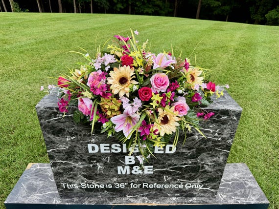 One-of-a-Kind cannot be duplicated Silk Flower Cemetery Saddle - Memorial Headstone Arrangement - Grave Decoration
