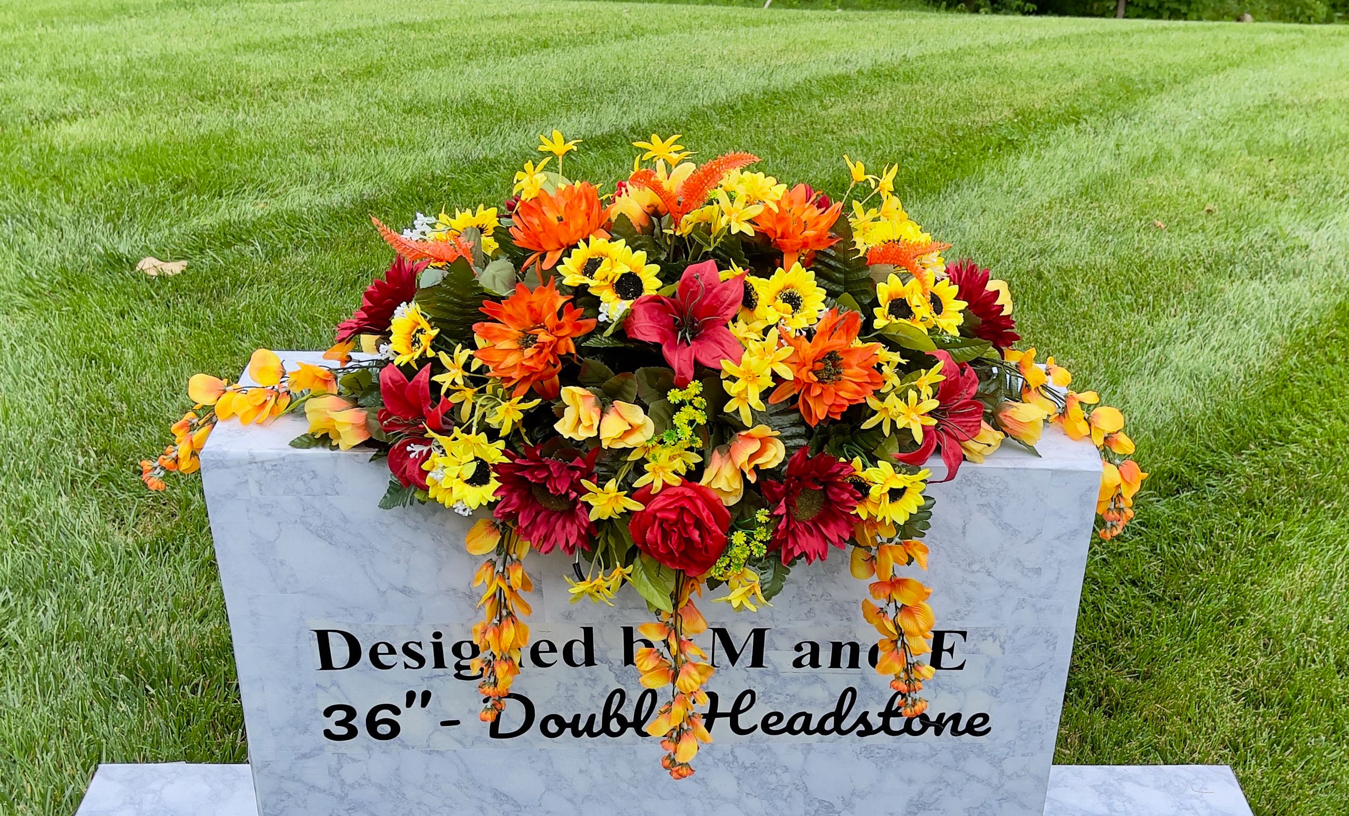 1 OrangeRed Quality Silk Flowers, Cemetery Saddle, Cemetery Flowers