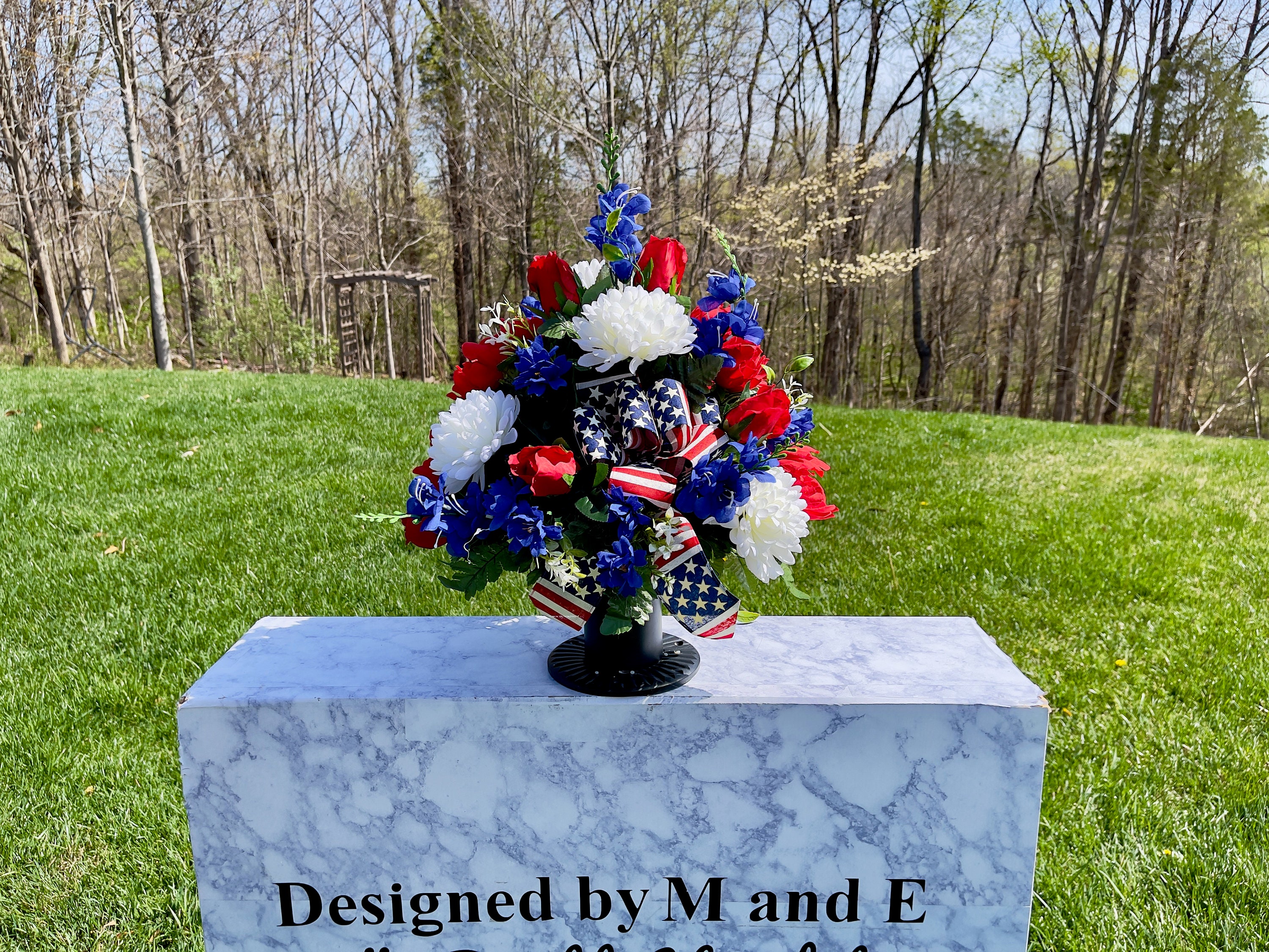 Patriotic Red, White and Blue Cemetery Vase, Vase, Memorial Cemetery ...