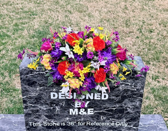 Bright Yellow, Orange and White Cemetery Saddle, Grave Decoration, Memorial Headstone Flowers