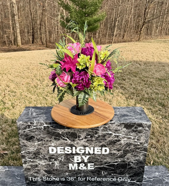 Pinks and Burgundy's Cemetery Vase Arrangement, Headstone Arrangement, Memorial Flowers
