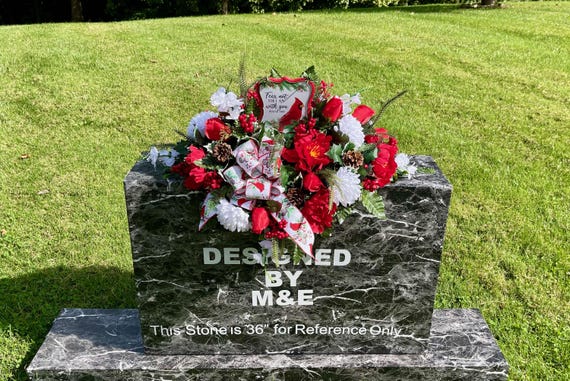 Christmas Cemetery Saddle: Silk Flowers & Bow Headstone Decoration