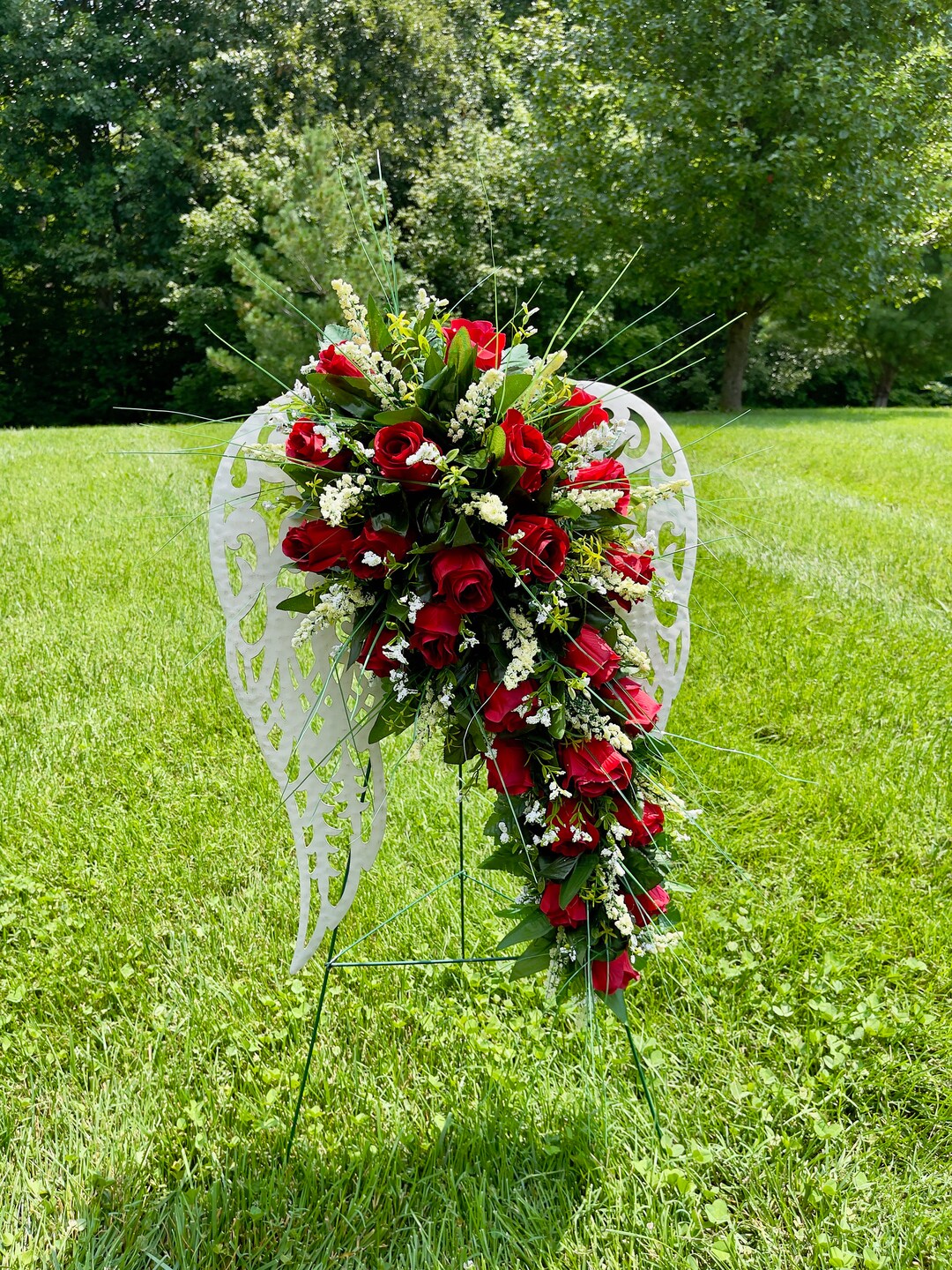 Beautiful Red Rose Quality Silk Flowers on White Angel Wings Etsy