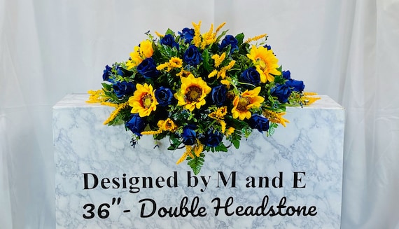 1 Blue, Multicolor Quality Silk Flowers, Cemetery Saddle, Cemetery Flowers, Headstone Saddle, Cemetery Arrangement, Memorial Day Flowers
