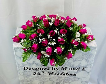 Fuchsia Single Headstone Cemetery Saddle, 22-24” Cemetery Flower Arrangement, Flowers for Cemetery, Memorial Saddle, Sympathy Flowers
