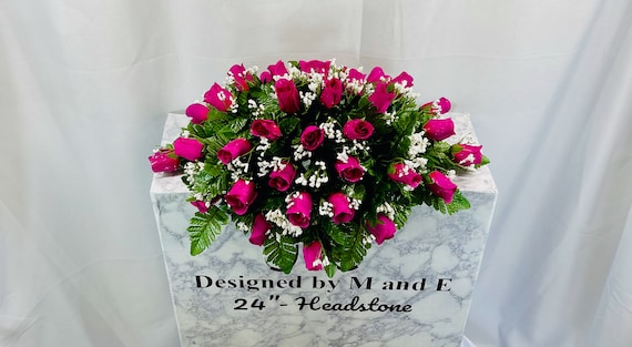 Fuchsia Single Headstone Cemetery Saddle, 22-24” Cemetery Flower Arrangement, Flowers for Cemetery, Memorial Saddle, Sympathy Flowers