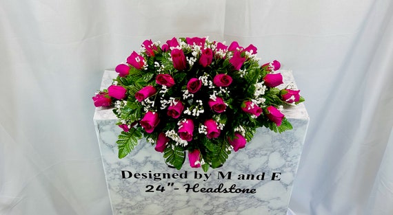 Fuchsia Single Headstone Cemetery Saddle, 22-24” Cemetery Flower Arrangement, Flowers for Cemetery, Memorial Saddle, Sympathy Flowers