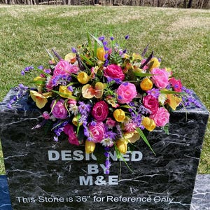 Pink-Yellow-Purple Cemetery Saddle, Flowers for the Cemetery, Memorial Day Saddle, Sympathy Flowers, Cemetery Flowers, Gravesite Flowers