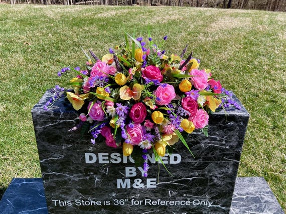 Pink-Yellow-Purple Cemetery Saddle, Flowers for the Cemetery, Memorial Day Saddle, Sympathy Flowers, Cemetery Flowers, Gravesite Flowers