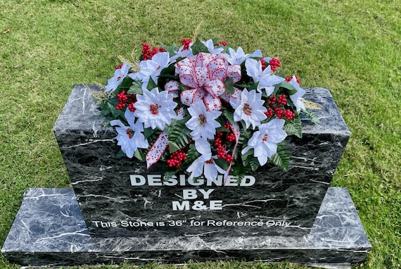 White Poinsettia Christmas Cemetery Saddle: Holiday Memorial Flowers