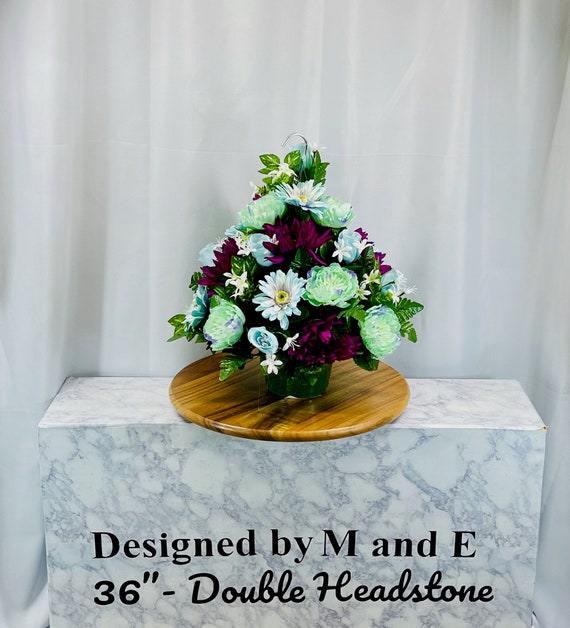Burgundy Hanging Basket for Shepherd Hook, Cemetery Hanging Basket, Memorial Flower, Grave Decoration, Hanging Cemetery Arrangement