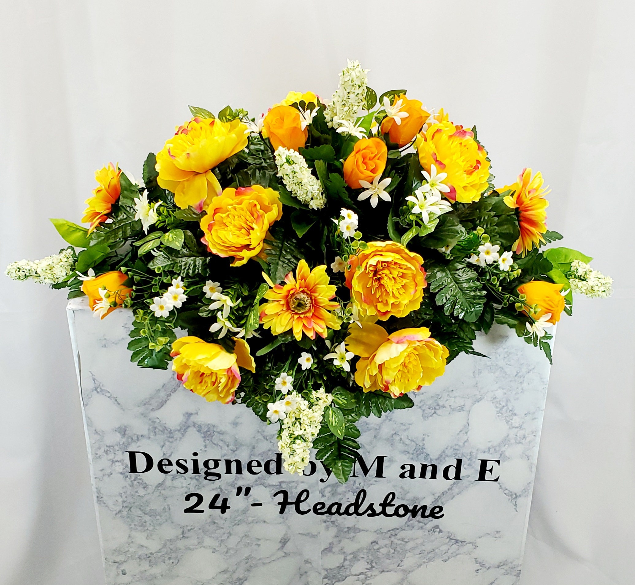 Yellow and White Cemetery Saddle, Cemetery Flower Arrangement, Flower