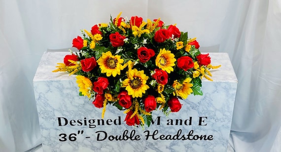 1 Multicolor Quality Silk Flowers, Cemetery Saddle, Cemetery Flowers, Headstone Saddle, Cemetery Arrangement, Memorial Day Flowers