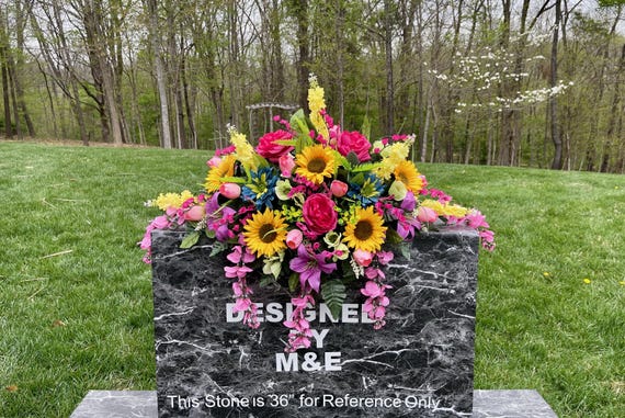 Large Bright Multicolor Quality Silk Flowers, Cemetery Saddle, Cemetery Flowers, Headstone Saddle, Cemetery Arrangement, Memorial Day Flower