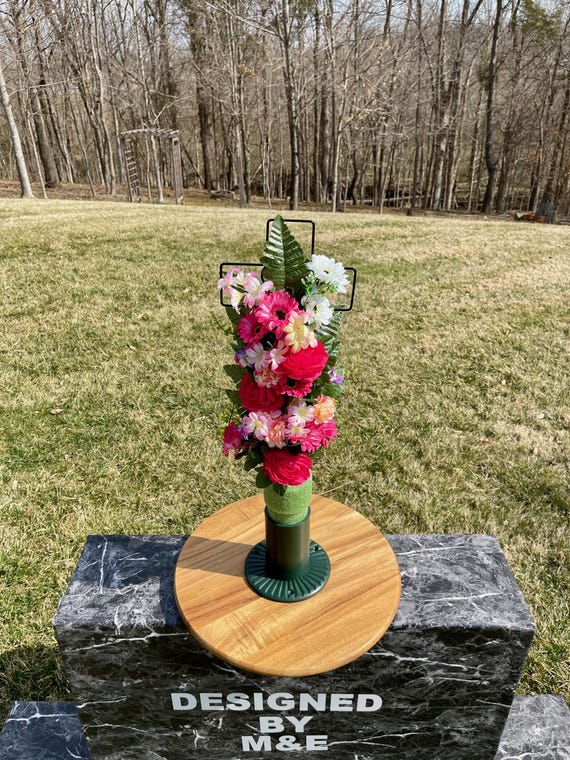 Mixed Pinks Silk Flowers on Cross, Cemetery Cross with Heart, 22” Cross Flower Arrangement, Flowers for Cemetery, Memorial Flowers