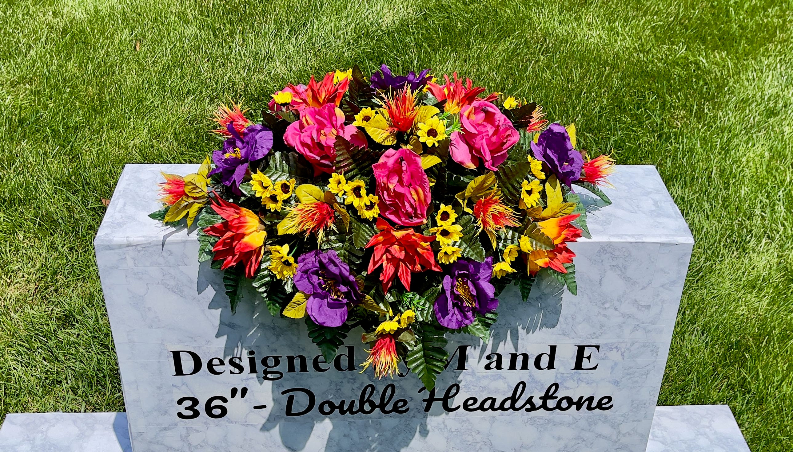 1 PinkPurpleYellow Quality Silk Flowers, Cemetery Saddle, Cemetery