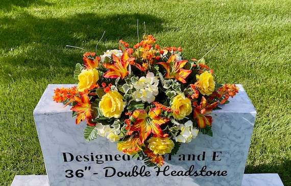 Bright Orange and Yellow Cemetery Saddle, Flowers for the Cemetery, Memorial Day Saddle, Sympathy Flowers, Cemetery Flower, Gravesite Flower