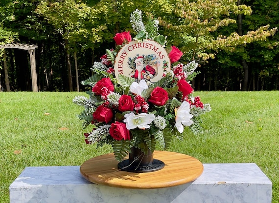 Christmas Cemetery Vase, Santa Memorial Flowers
