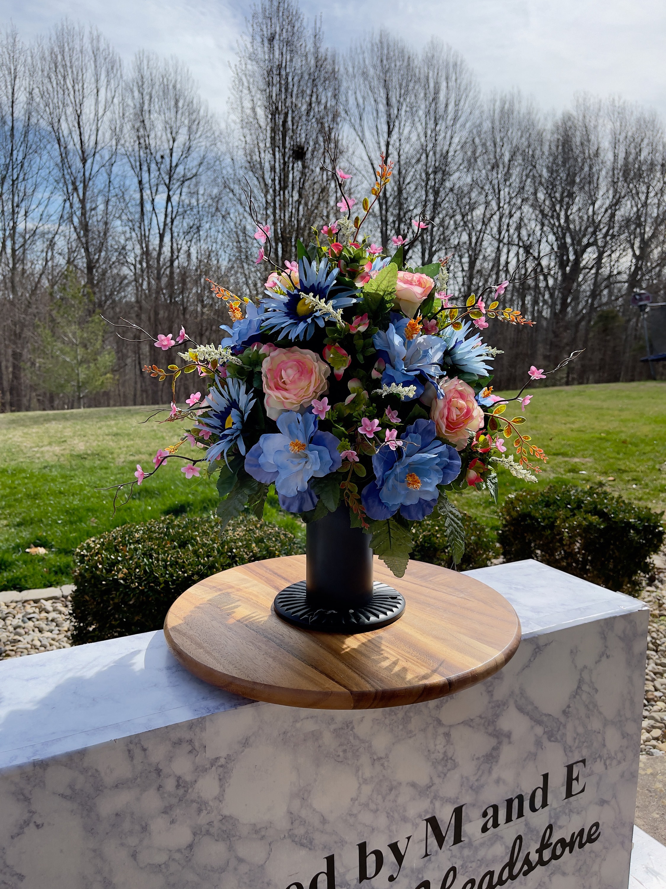 1 Beautiful Pink and Blue Cemetery Vase, Vase Arrangement, Memorial