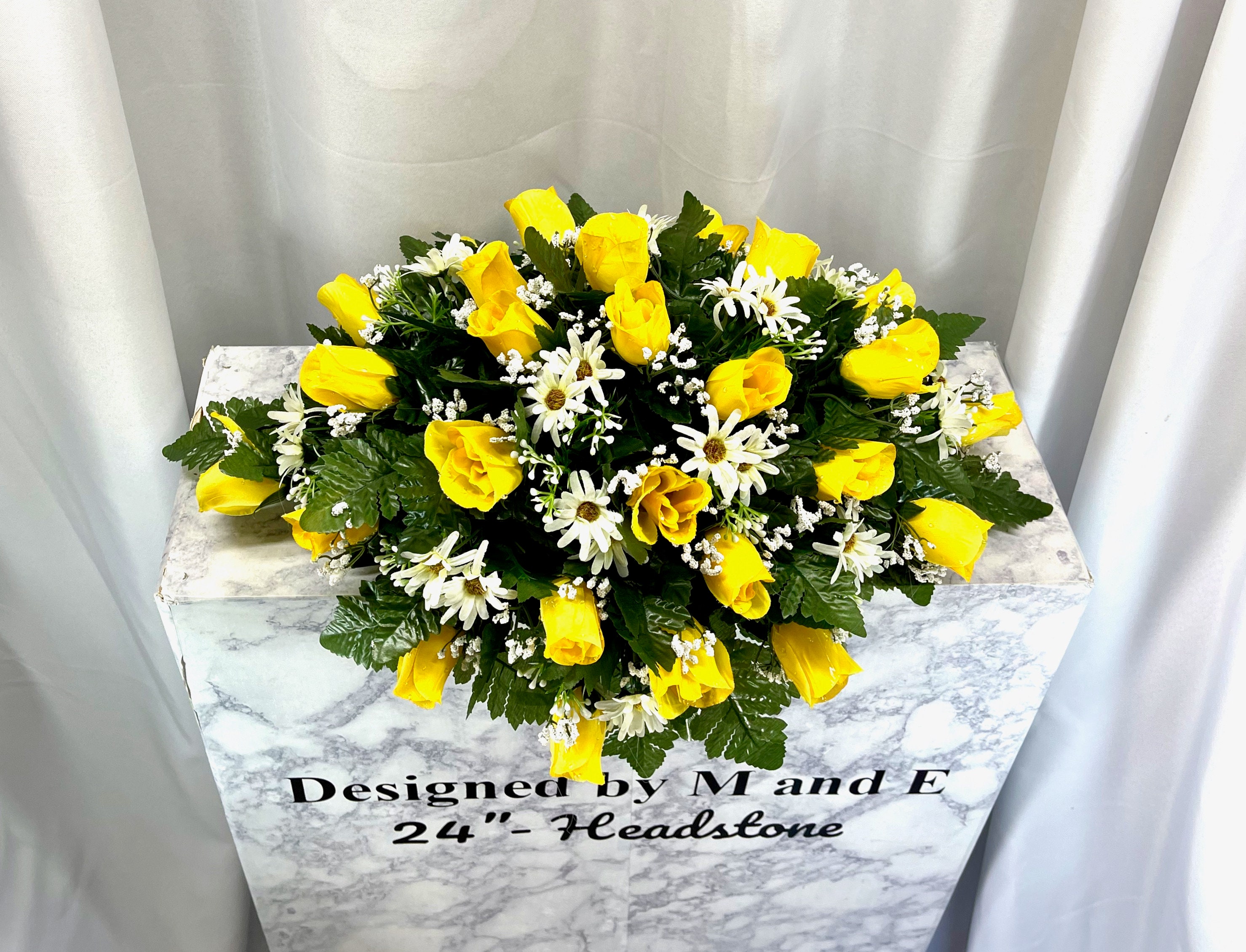 Yellow Cemetery Saddle, 2224, Cemetery Flower Arrangement, Flowers for