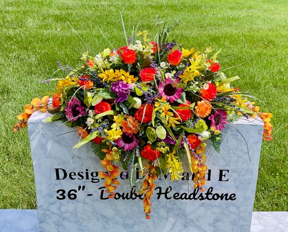 Orange-Purple-Red Cemetery Saddle, Flowers for the Cemetery, Memorial Day Saddle, Sympathy Flowers, Cemetery Flowers, Gravesite Flowers