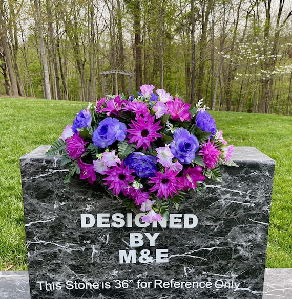 Violet and Blue Cemetery Saddle, Flowers for the Cemetery, Memorial Day Saddle, Sympathy Flowers, Cemetery Flowers, Gravesite Flowers
