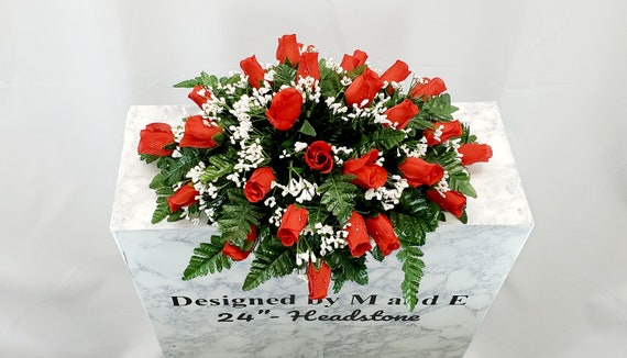 Red Cemetery Saddle, 22"-24", Cemetery Arrangement, Flowers for Cemetery, Memorial Saddle, Sympathy, Headstone Flowers, Gravesite Flowers