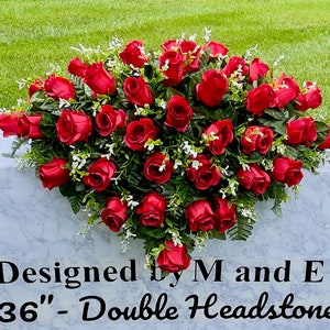 Deep Brick Red Roses Quality Silk Flowers, Cemetery Saddle, Cemetery Flowers, Headstone Saddle, Cemetery Arrangement, Memorial Day Flowers