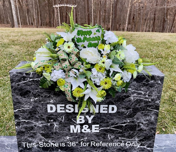 St. Patricks Day Quality Silk Flowers, Cemetery Saddle, Cemetery Flowers, Headstone Saddle, Cemetery Arrangement, Memorial Day Flowers