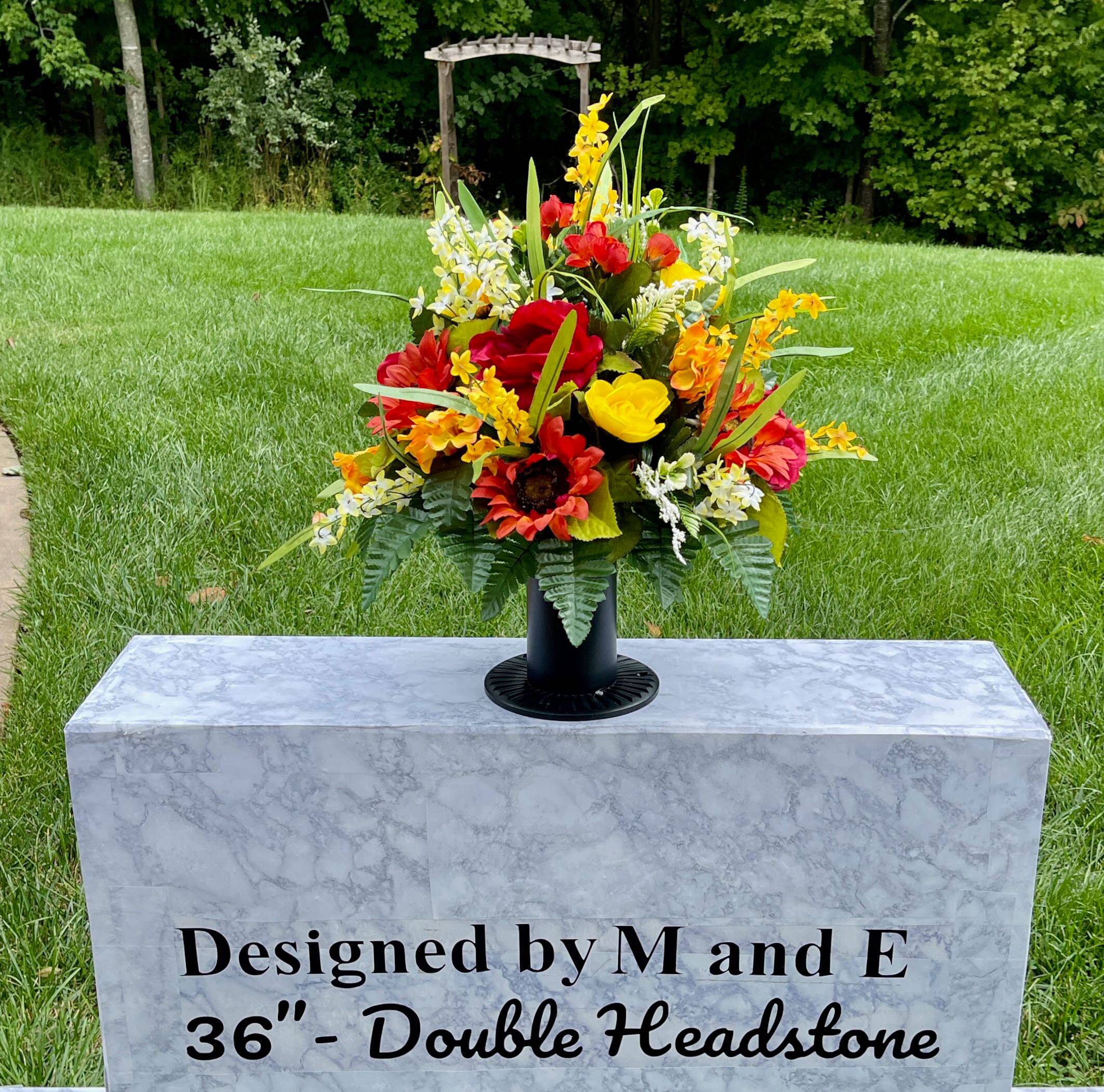 Red, Yellow and White Cemetery Vase, Vase Arrangement, Memorial