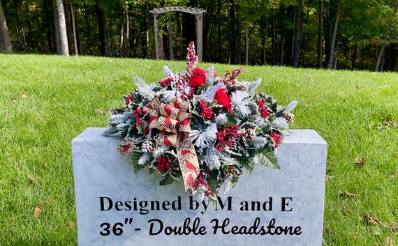 Cardinal Christmas Cemetery Saddle, Winter Headstone Flowers