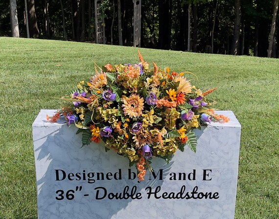 Beautiful Fall Multi-Color Quality Silk Flowers, Cemetery Saddle, Cemetery Flowers, Headstone Saddle, Cemetery Arrangement, Memorial Flower