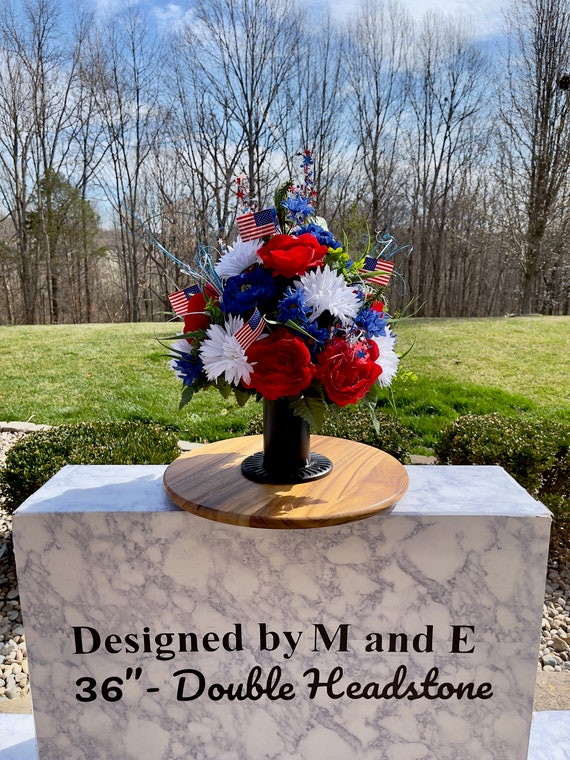 Patriotic Red-White-Blue Cemetery Vase, Vase Arrangement, Memorial Cemetery Vase, Memorial Flowers, Spring Cemetery Vase, Sympathy Flowers