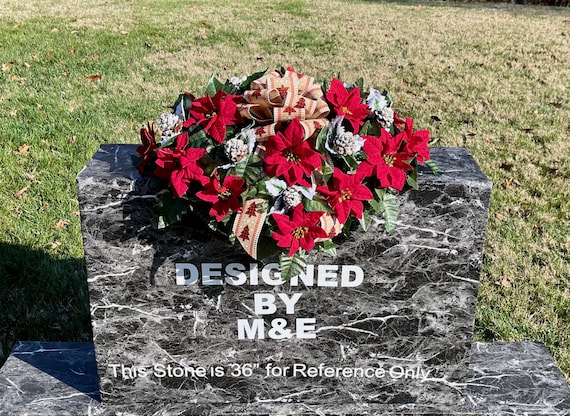 Christmas Cemetery Saddle, Poinsettias, Pinecones, Bow
