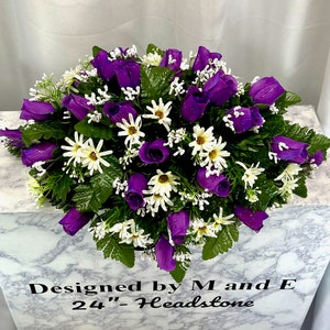 Purple Cemetery Saddle, 22&quot;-24&quot;, Cemetery Flower Arrangement, Flowers for Cemetery, Memorial Saddle, Sympathy, Cemetery Flowers, Gravesite